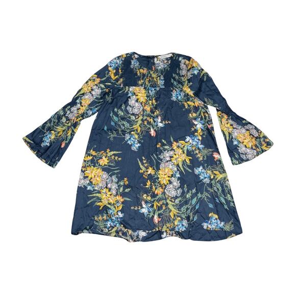 Zara Basic z1975 Floral Flare Dress Bell Sleeve Empire Waist Size Large - Picture 2 of 6